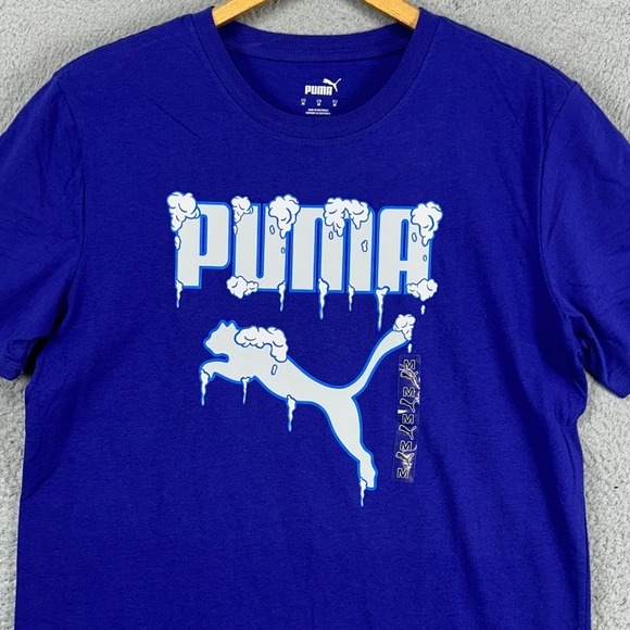 Puma Graphics Frozen Cat Tee Adult Mens T-Shirt Medium Blue Short Sleeve NEW